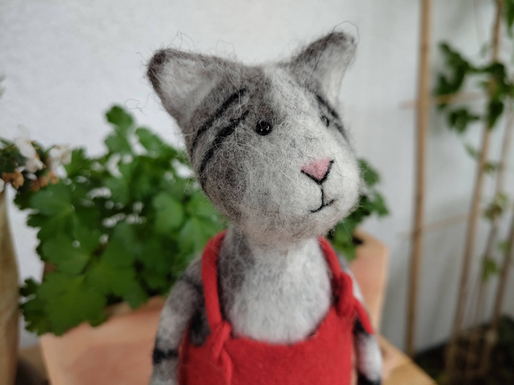 Gefilzte, grau getigerte Katze